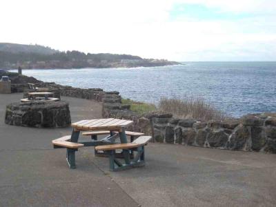 Whale Park view of the Bay with picnic tables