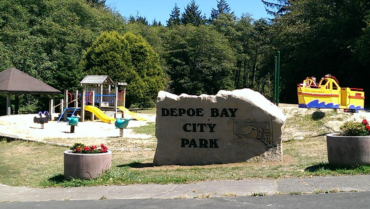City Park, view of sign and playground